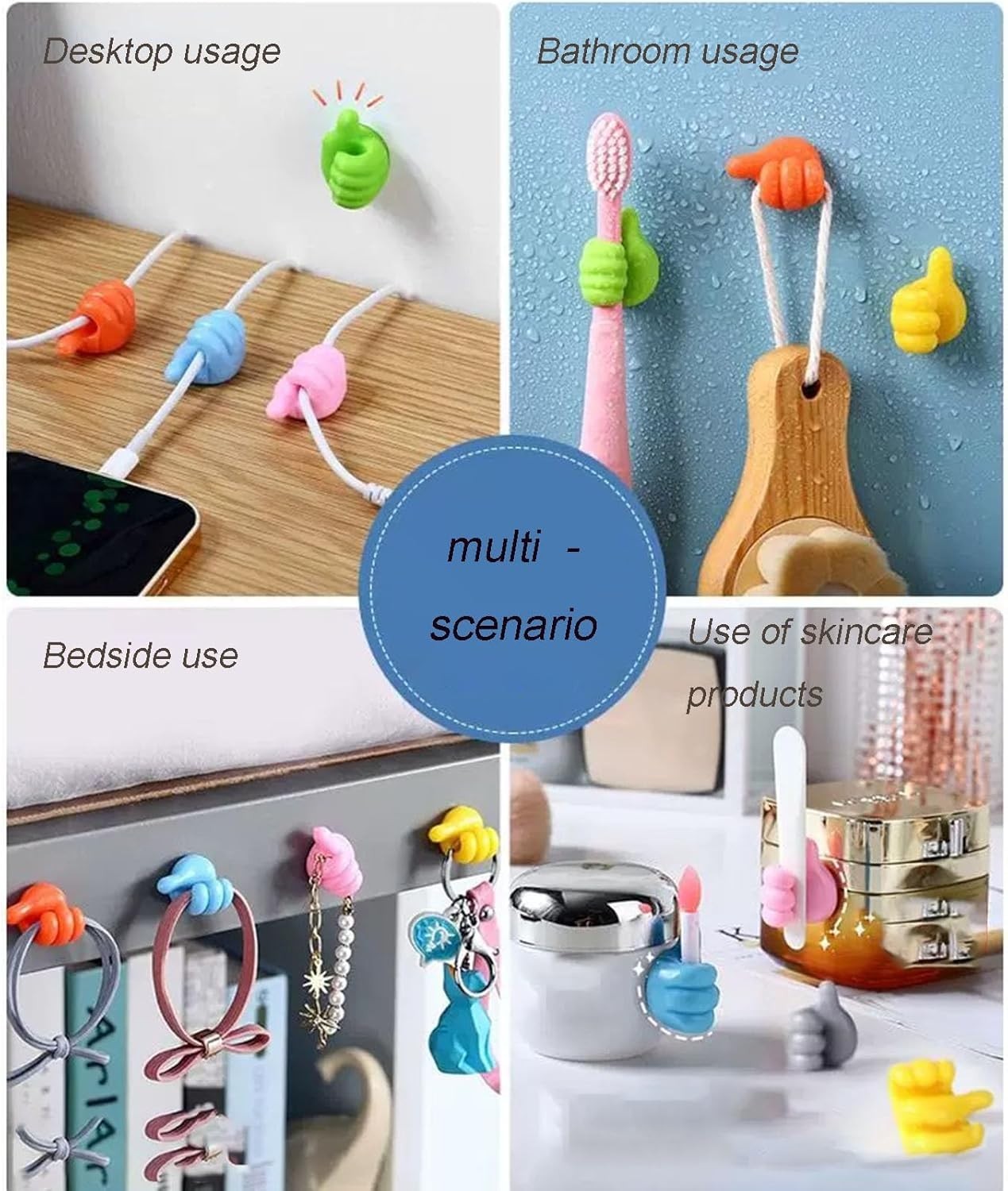 36-Pack Fun Self-Adhesive Silicone Thumb Wall Hooks and Cable Organizers