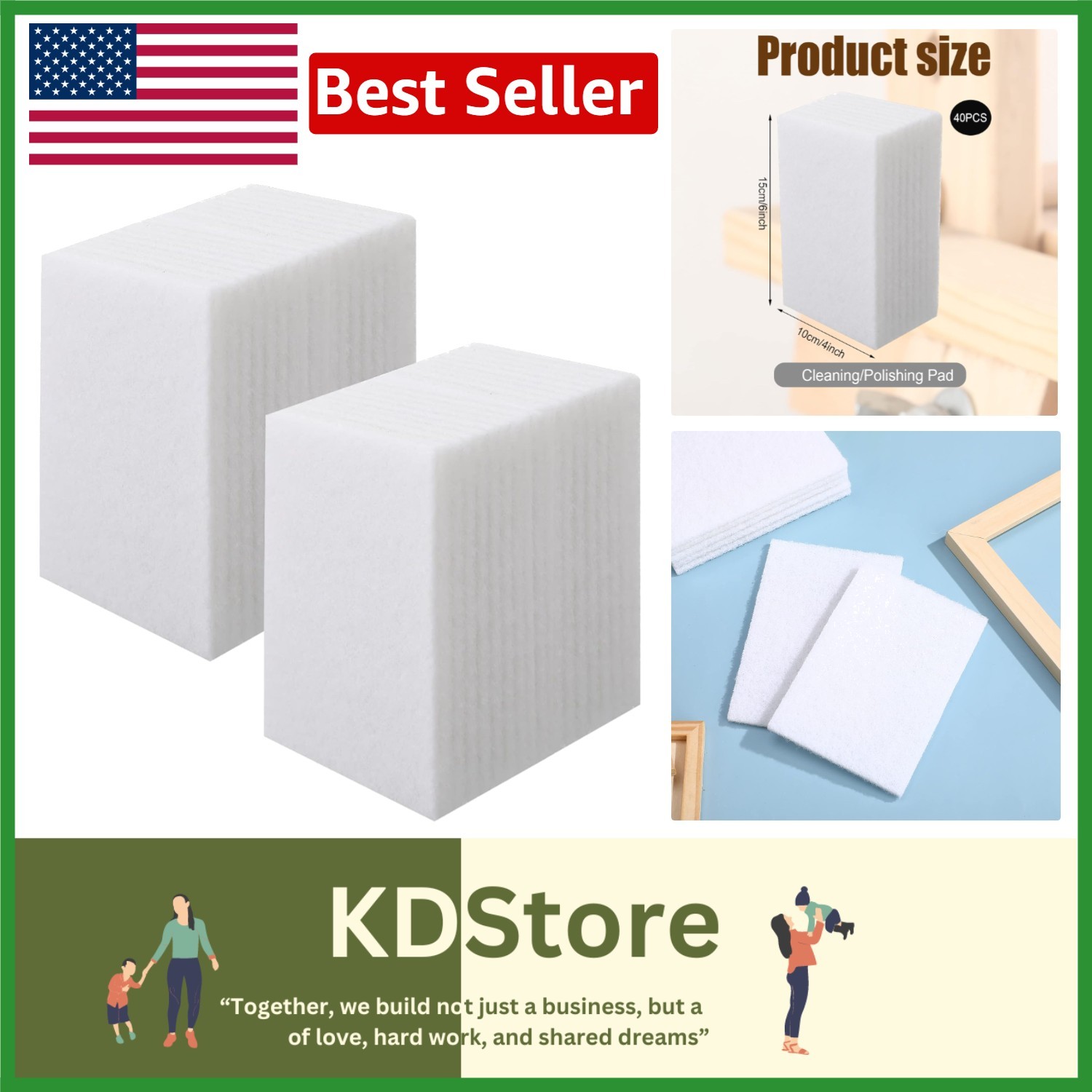 40 Pack Non Scratch White Scrubbing Pads Light Duty Multi Surface Cleaning
