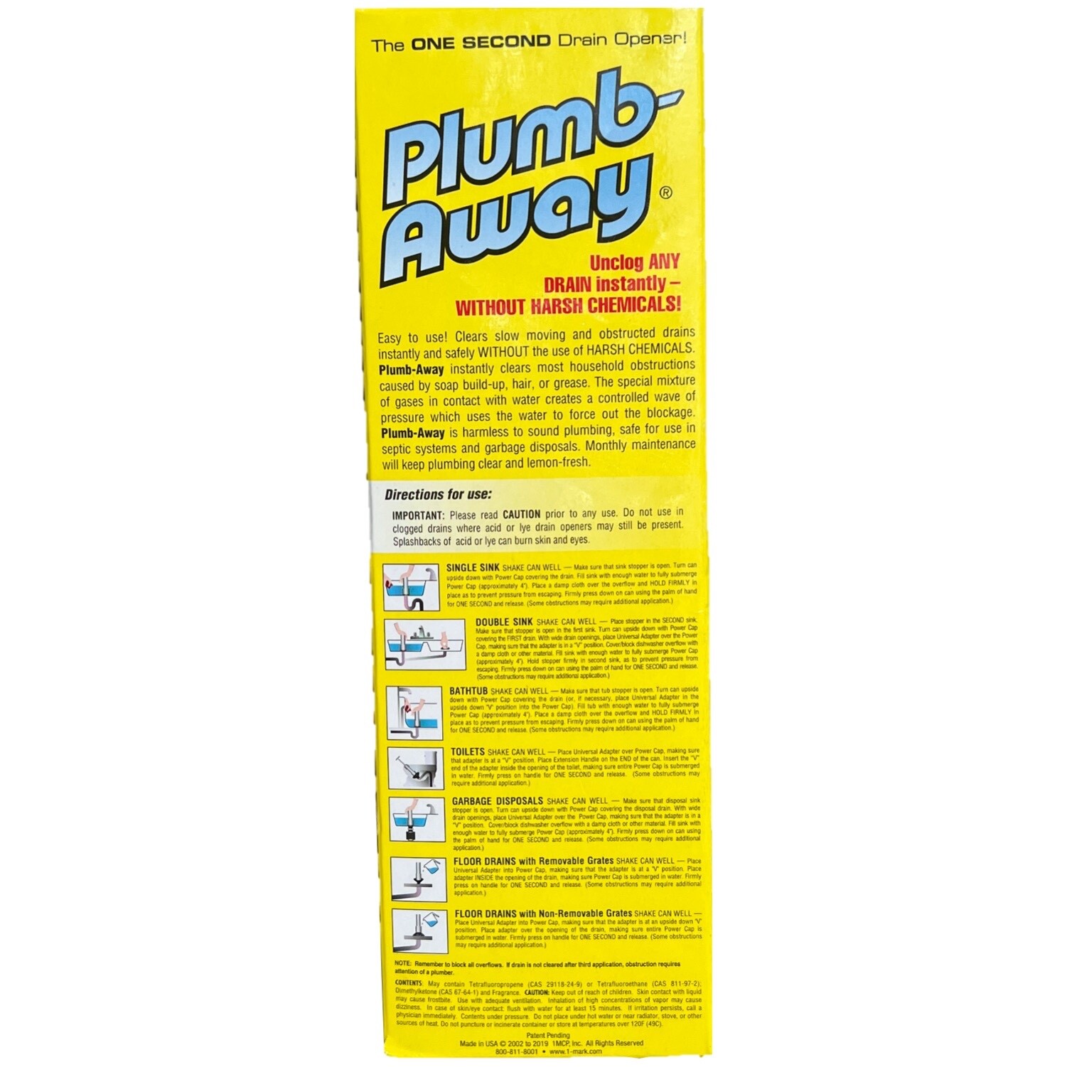 Plumb Away Drain Clog Remover & Cleaner-NO Chemicals-Easy to use- REFILL CAN