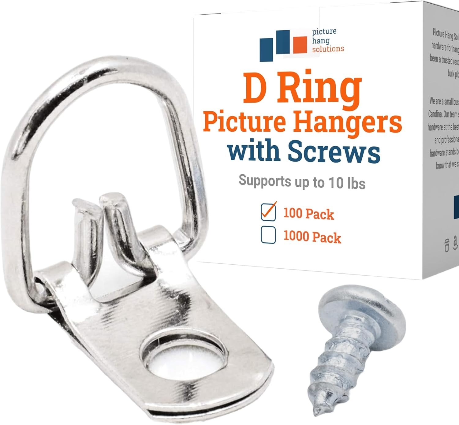 Pro Quality D Ring Picture Hangers with Screws – 100 Pack for Secure Display