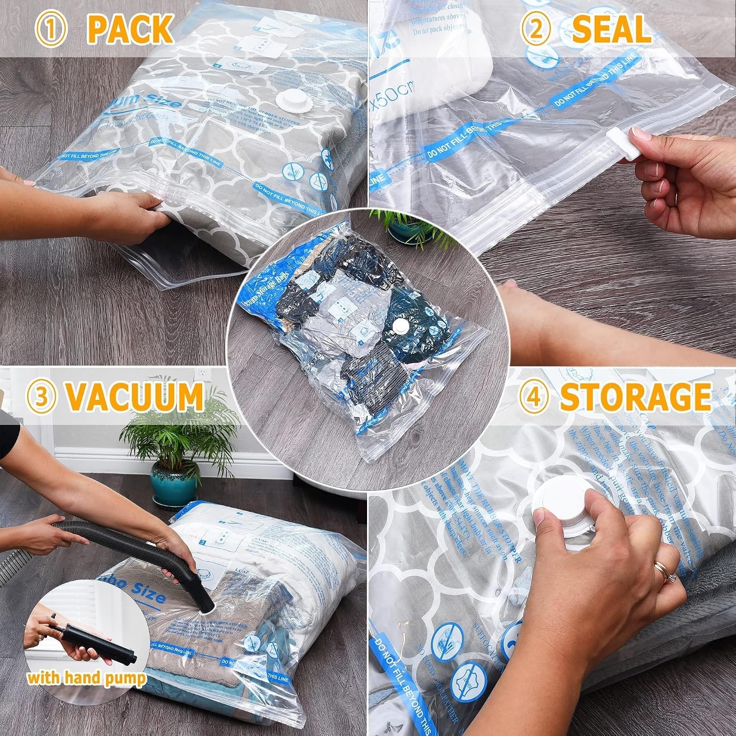 6 Large Vacuum Storage Bags for Space Saving Bedding & Clothing – Light Blue