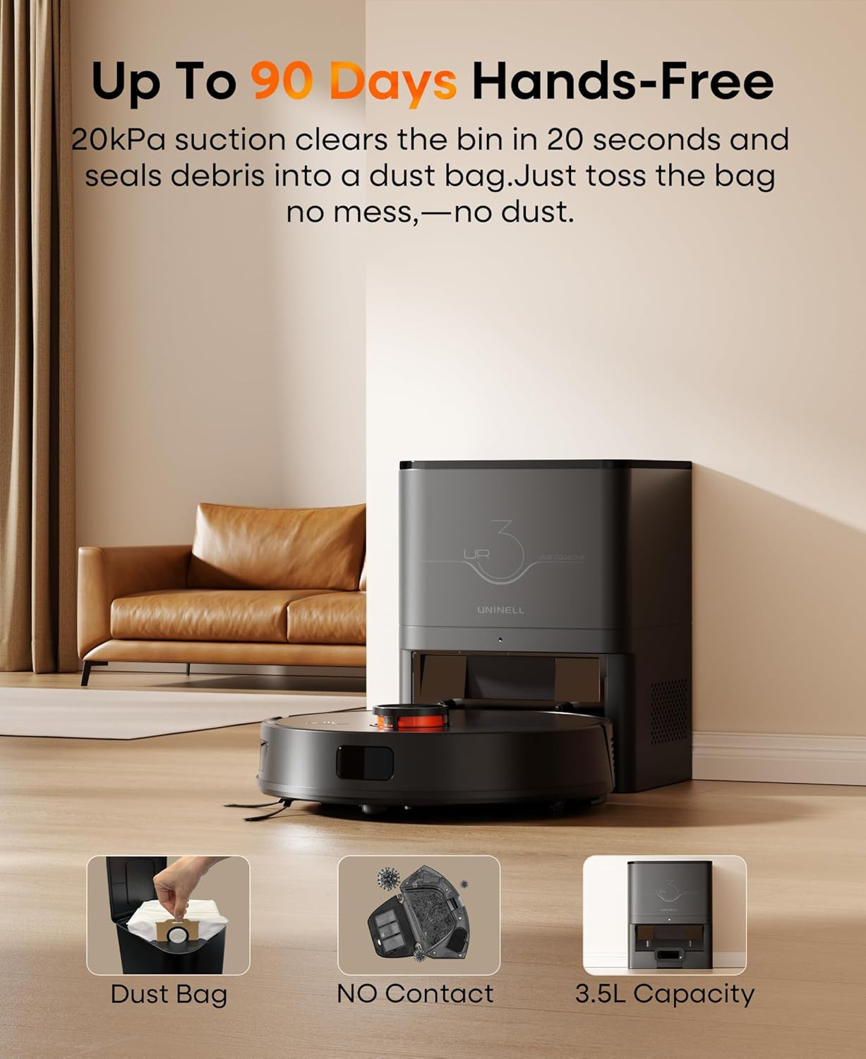 Robot Vacuum and Mop Combo with Self-Emptying, Robotic Vacuum Cleaner 7000Pa & L