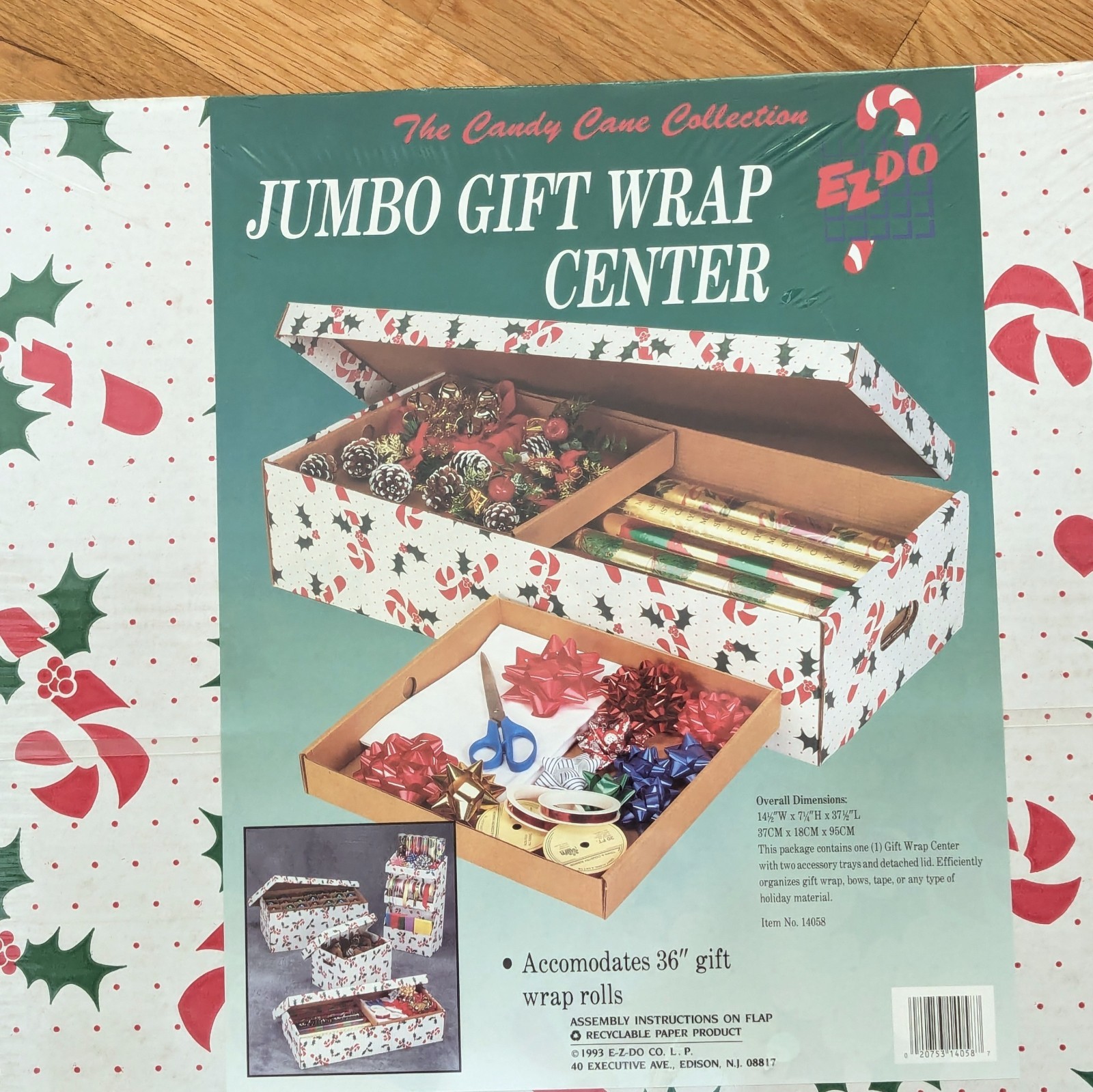 Vintage 90s Cardboard Christmas Wrapping Paper Storage Organizer Box New/Sealed
