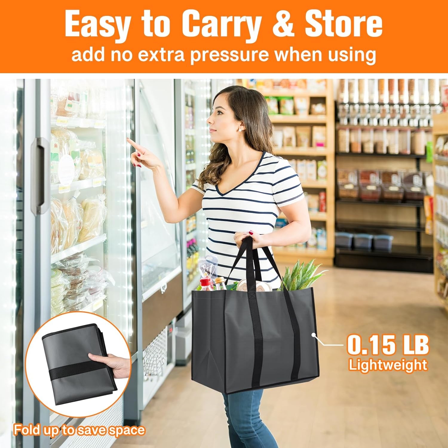 Reusable Grocery Bags with Handles – 3 Pack, 35L Large Shopping Bags for Groceri