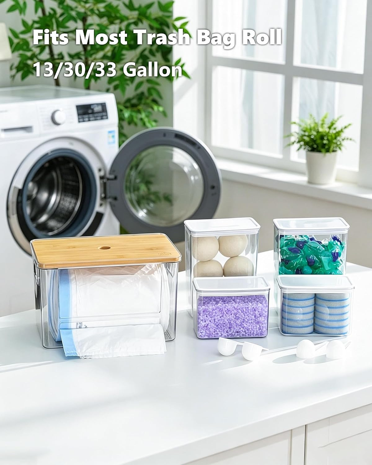 5 in 1 Trash Bag Holder Dispenser Dishwasher & Laundry Pods Container | Large St