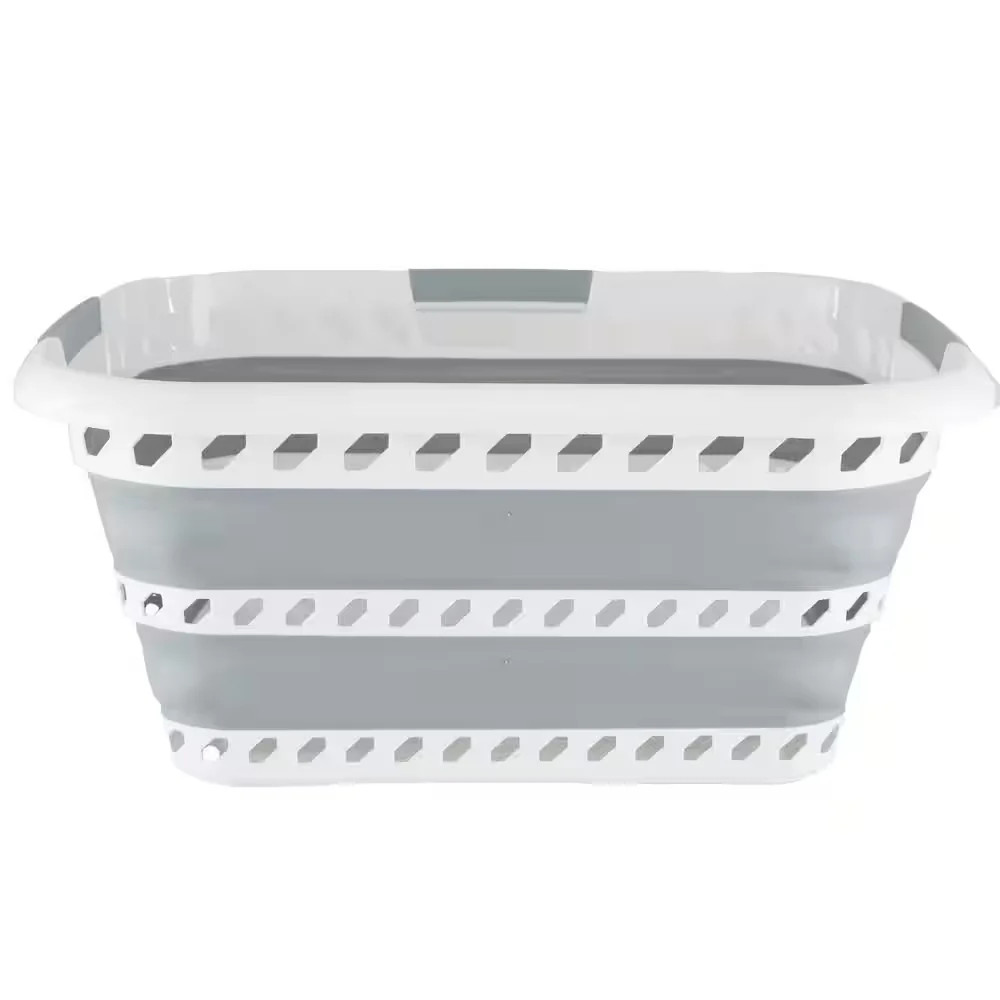 Laundry 360 Collapsible Laundry Basket White Grey Foldable Storage 27217