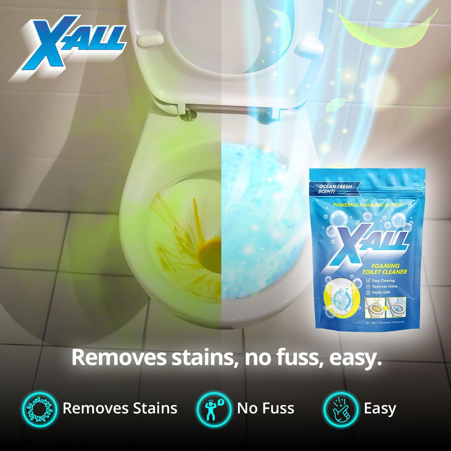 Foaming Toilet Cleaner, Self-Activating Powder for Deep Cleaning, Fights Stai…