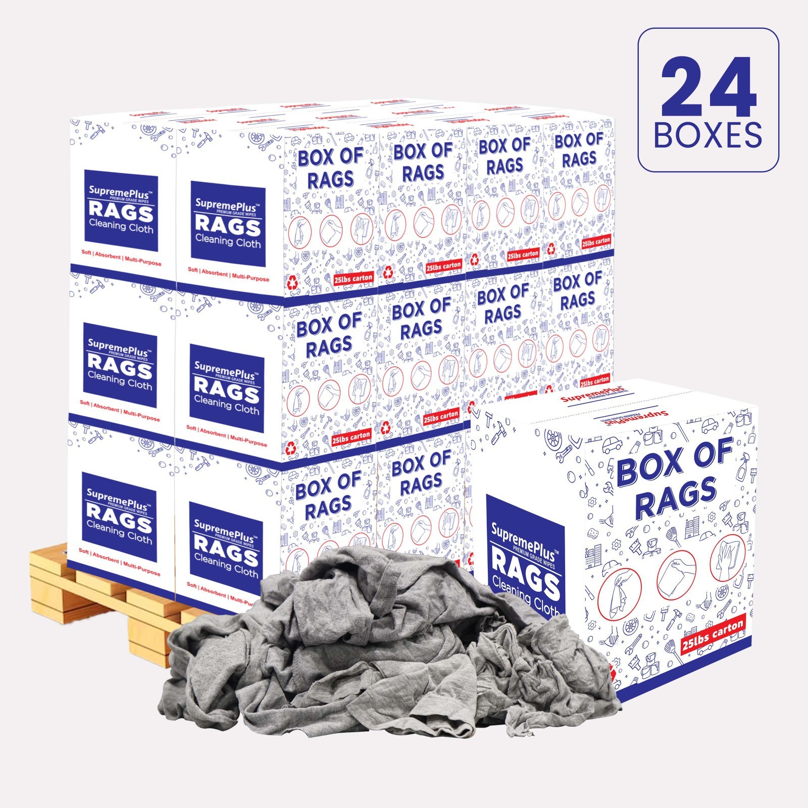 Gray Knit T-Shirt Shop Rags 600 LB Pallet 24×25 LB Boxes Bulk Industrial Wipers