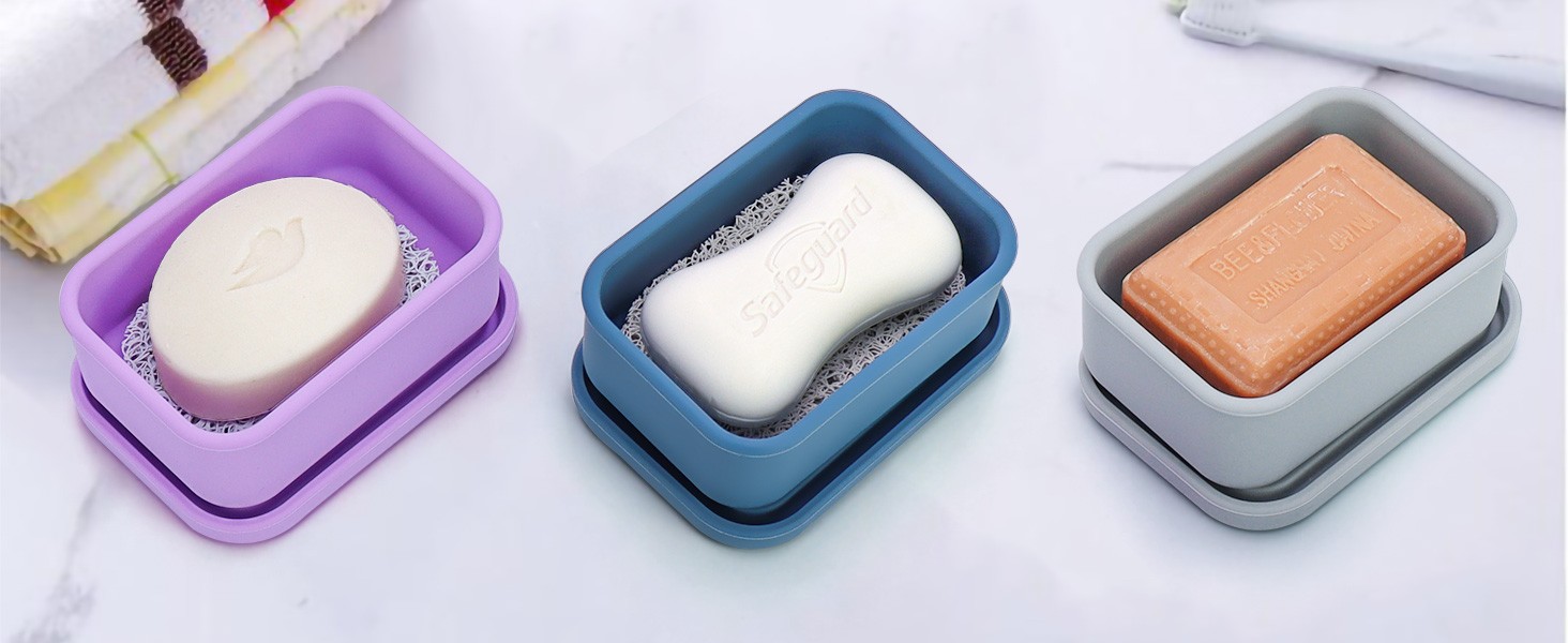 Leak Proof Silicone Travel Soap Case with Drain Pad, Shatterproof Compact Bar