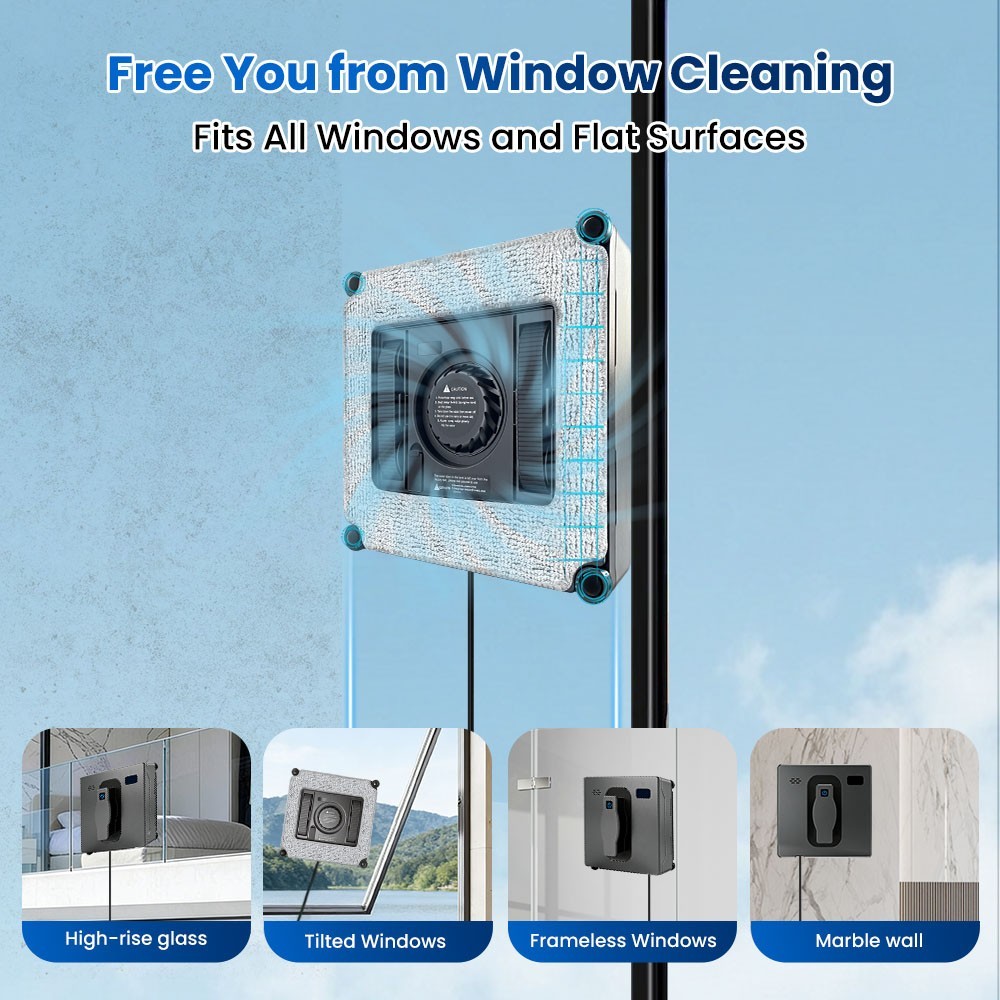 Smart Window Cleaner Robot Automatic Double Spray Head 50ml Water Tank Remote