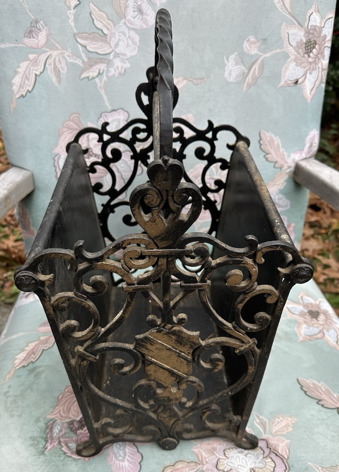 Vintage Art Nouveau Gothic Cast & Wrought Iron Magazine Floor Rack Holder
