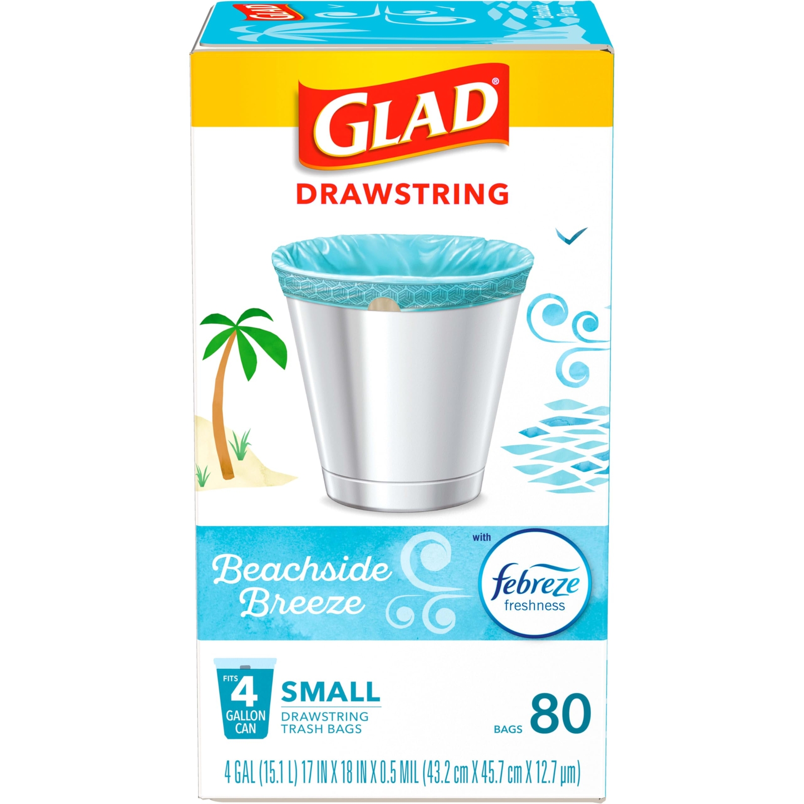 Glad 4 Gallon Drawstring Trash Bags 80 Count Blue Febreze Freshness Odor Control