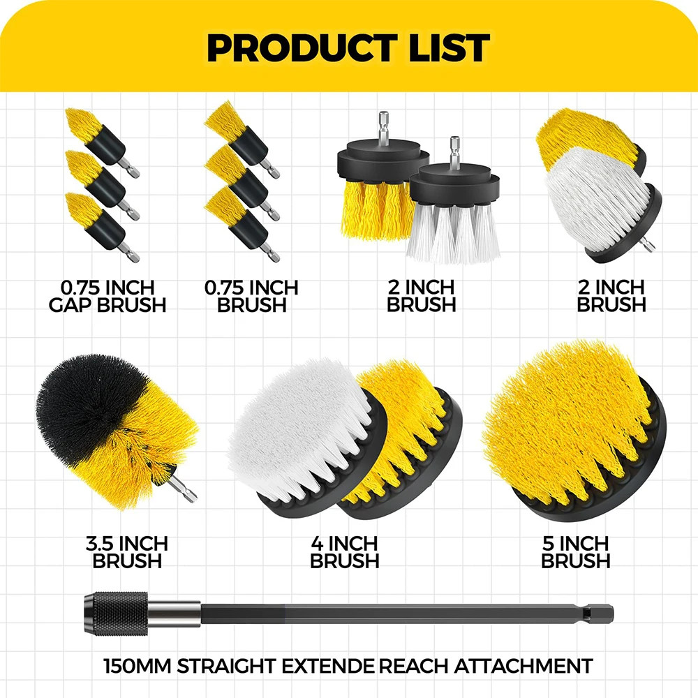 1/15 Pcsdrill Brush Attachments Set Power Scrubber Brush with Extend Long Attach