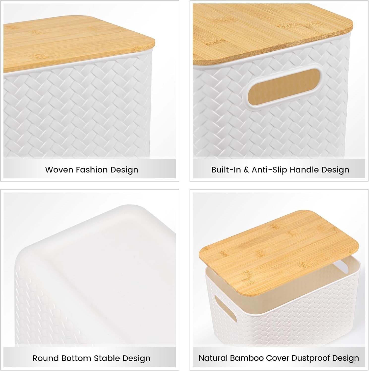 4 Packs Storage Bins with Bamboo Lids – Plastic Storage Containers with Lids …