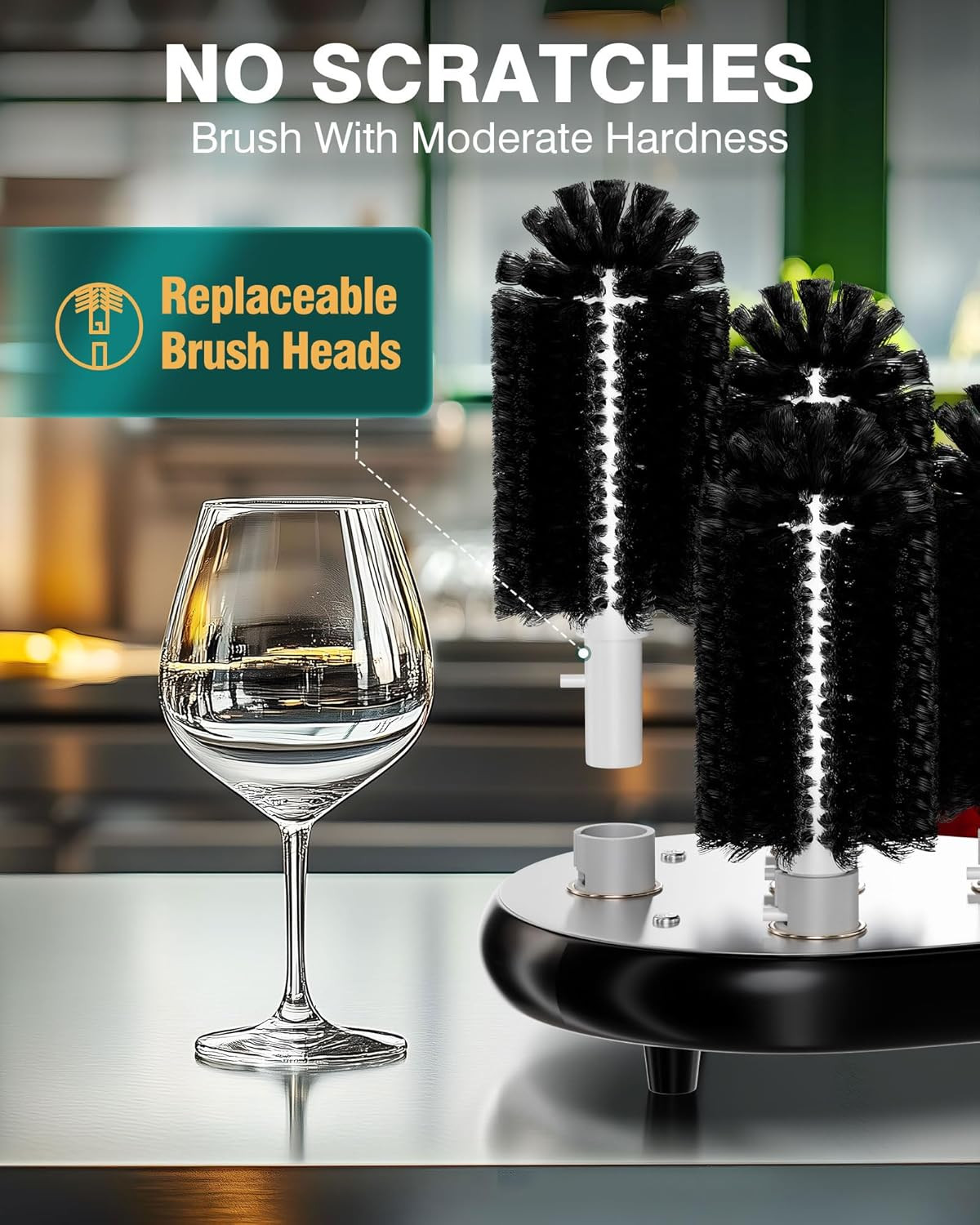 Commercial Glass Washer – 5-Brush Electric Wine Glass Cleaner with Adjustable Te