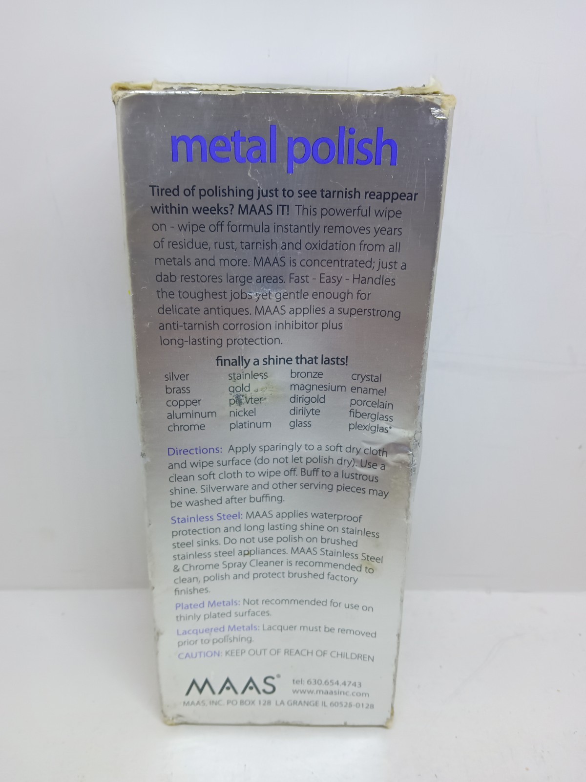 MAAS Metal Polish 4 oz French Lavender All Metals USA Used
