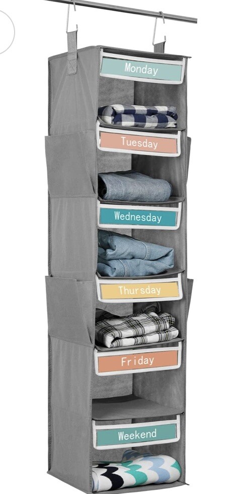 Yes4All 6 Shelf Weekly Hanging Closet Organizer – Grey