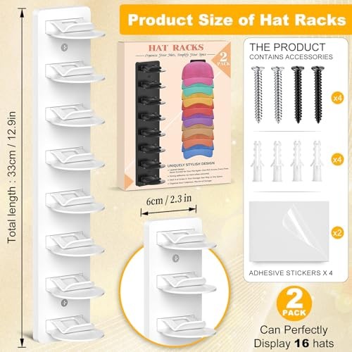 Hat Organizer for Baseball Caps 2 Pack, Hat Rack for One size Black & White
