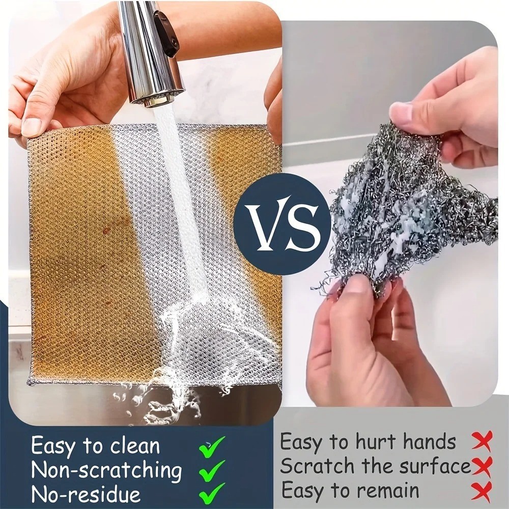 Steel Wire Cleaning Cloth Non Scratch Kitchen Dishwashing Rags