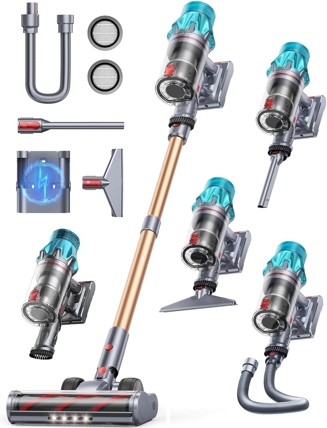 Cordless Vacuum Cleaner 600W/50Kpa, Cleaner for Carpet/Hard Floor/Pet Hair