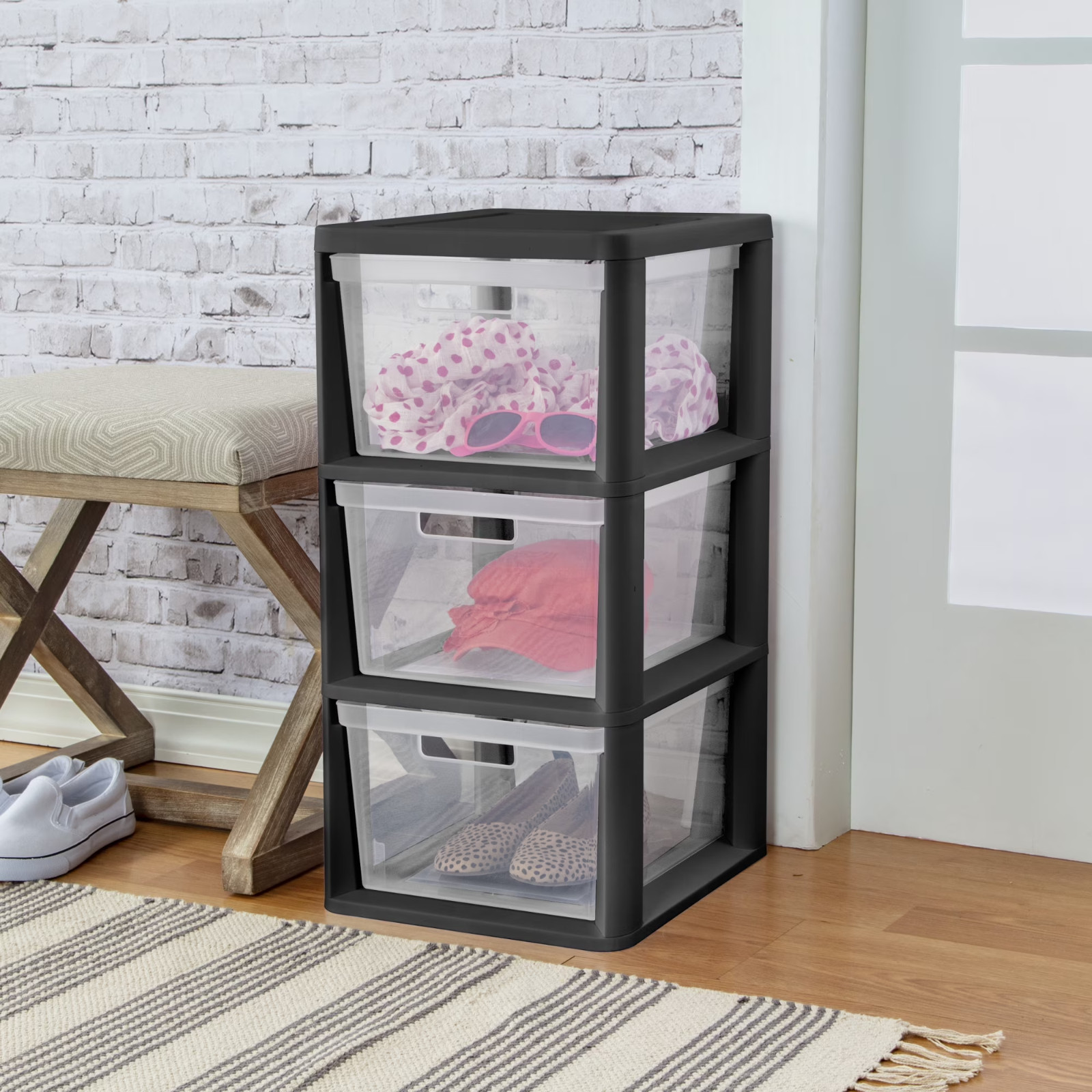 (2 pack) Sterilite 3 Drawer Tower Plastic Storage Organizer Black