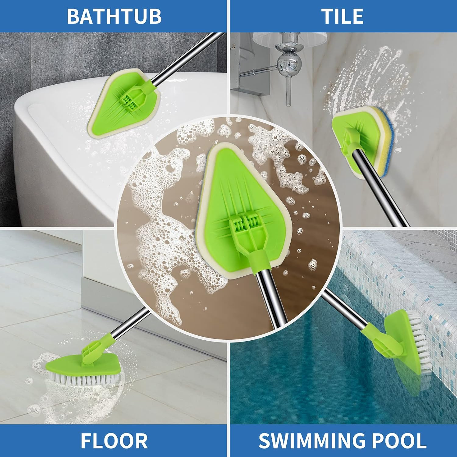 2 in 1 Scrub Cleaning Brush with 37” Long Extendable Handle,1 Stiff Bristle and