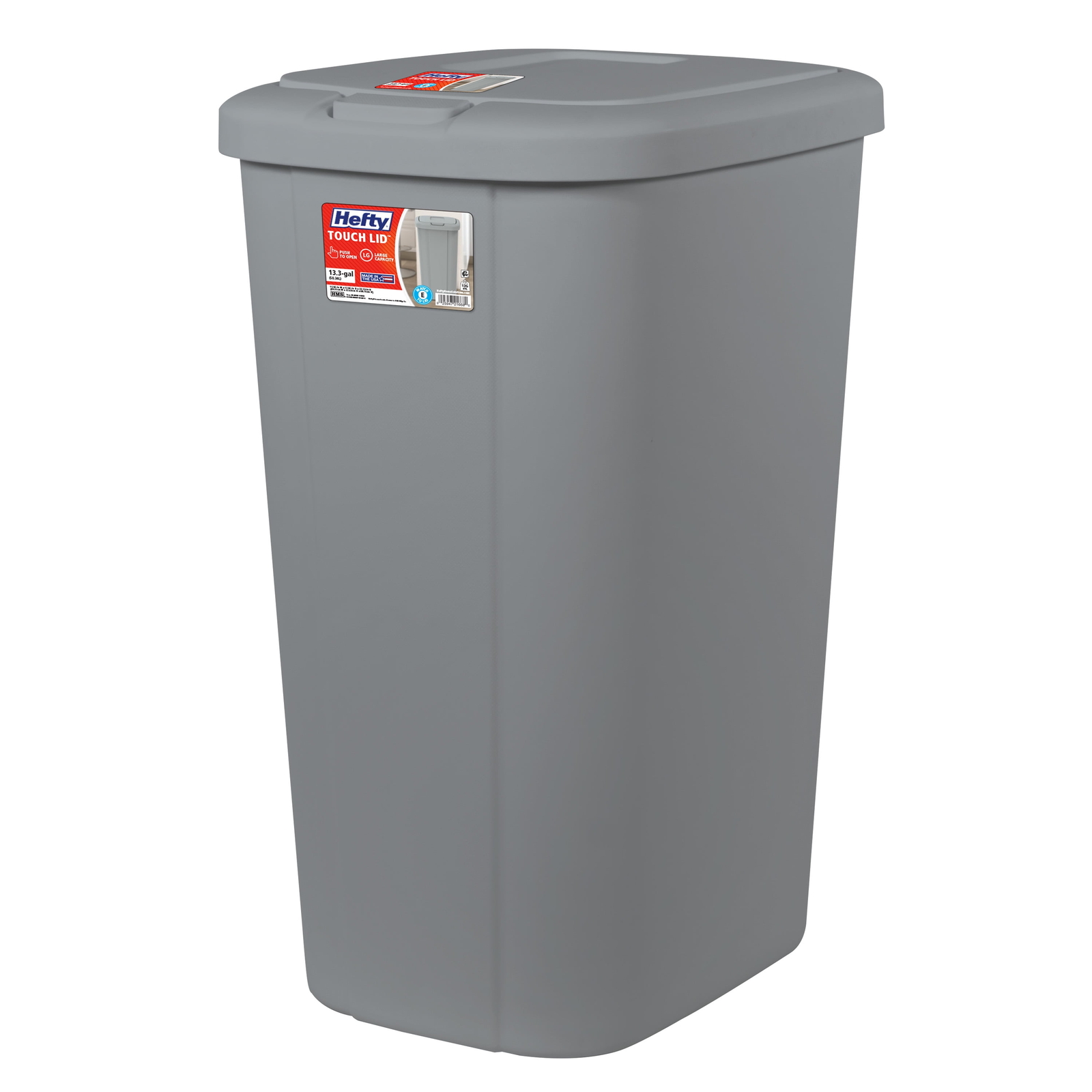 new，13.3 Gallon Trash Can, Plastic Touch Top Kitchen Trash Can, Grey