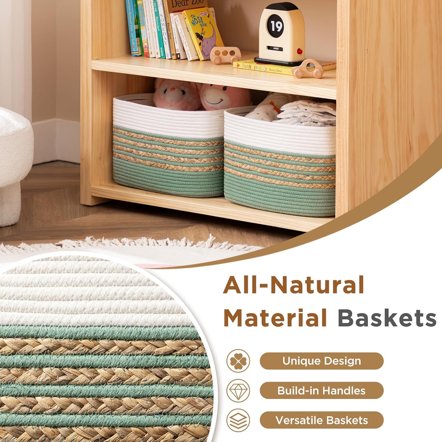 4-piece storage basket set, 14 in long x 8 in wide x 9 inches high, green.