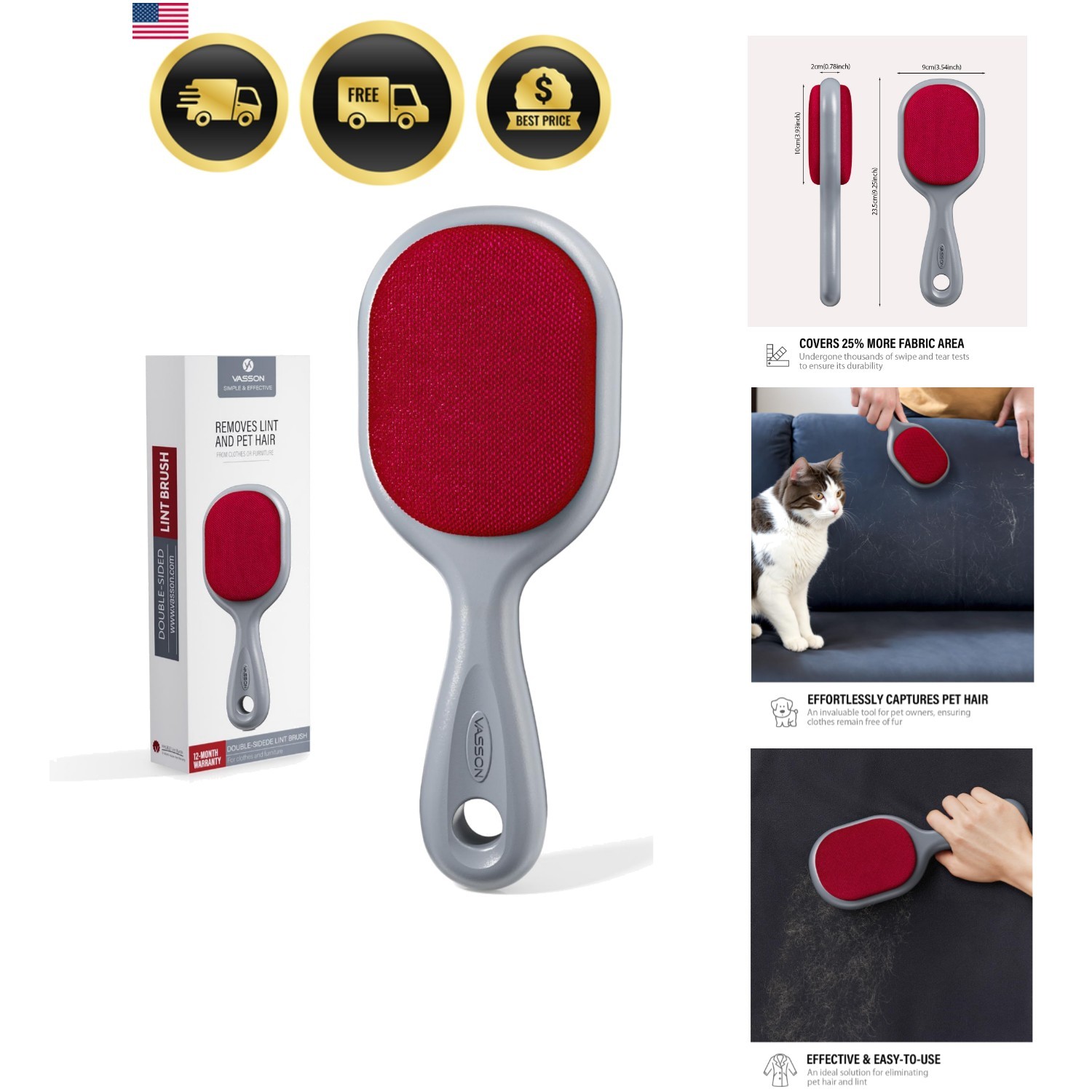 Double-Sided Lint Brushes, Classic Velvet Brush for Furniture and Clothing, I…