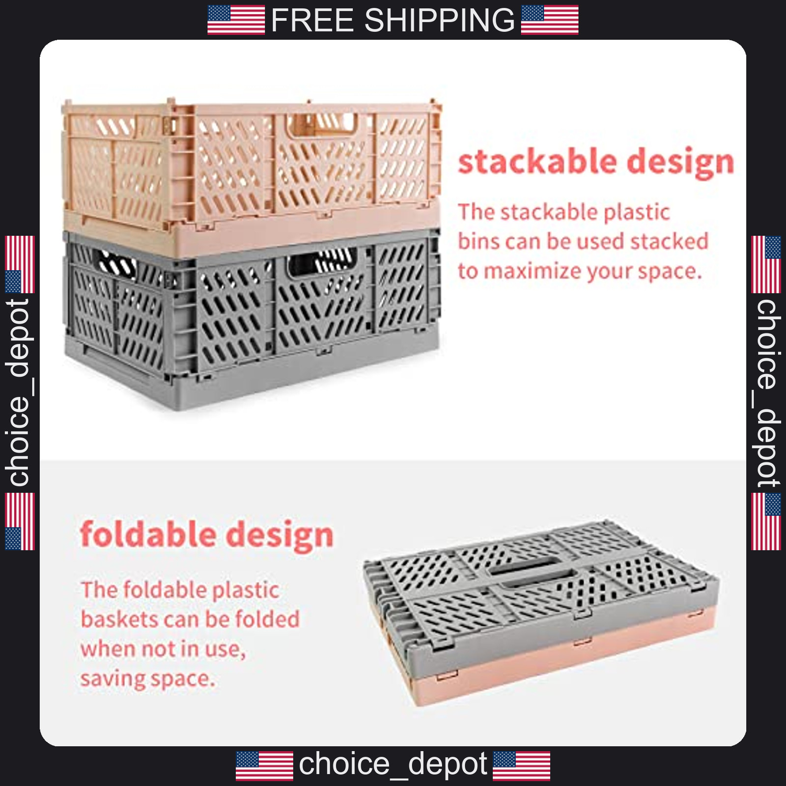 1 Plastic Foldable Storage Basket for Home Office Organization