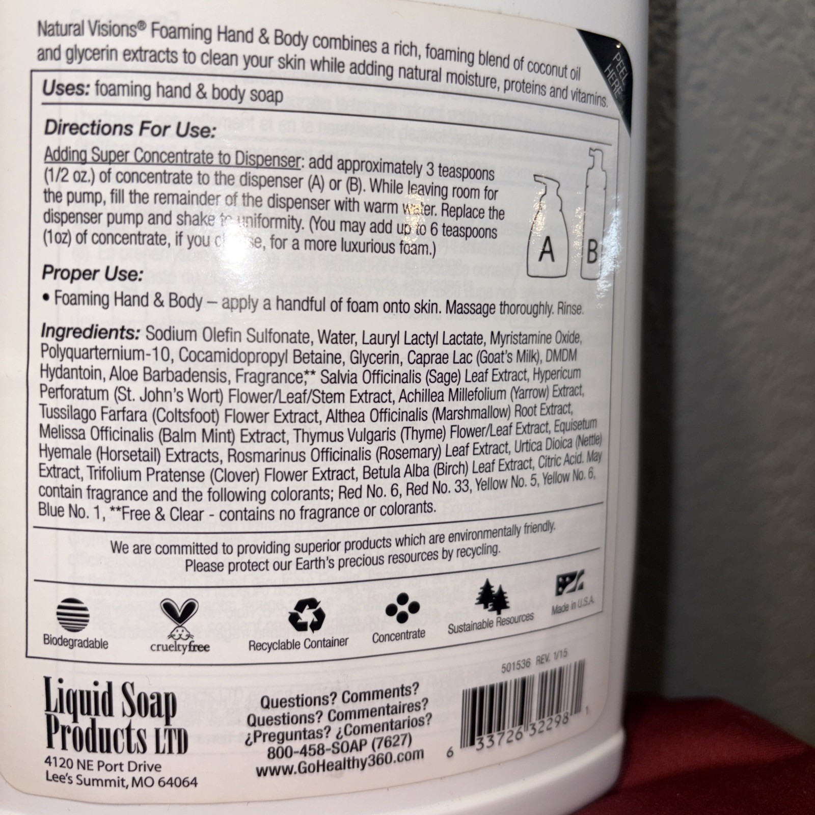 NATURAL VISIONS Hand /body Concentrated 1 Liter “AXE”like Phoenix SEALED