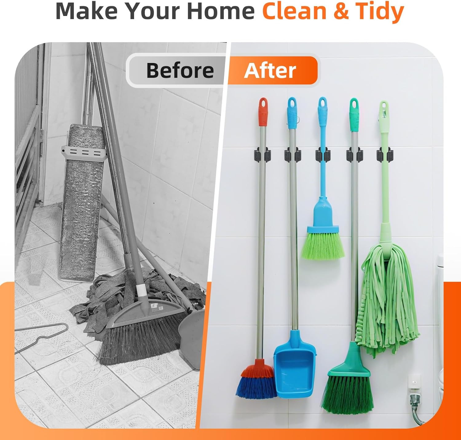 5 PCS Broom Holder Wall Mount Upgraded Heavy Duty Mop and Broom Holder Wall…