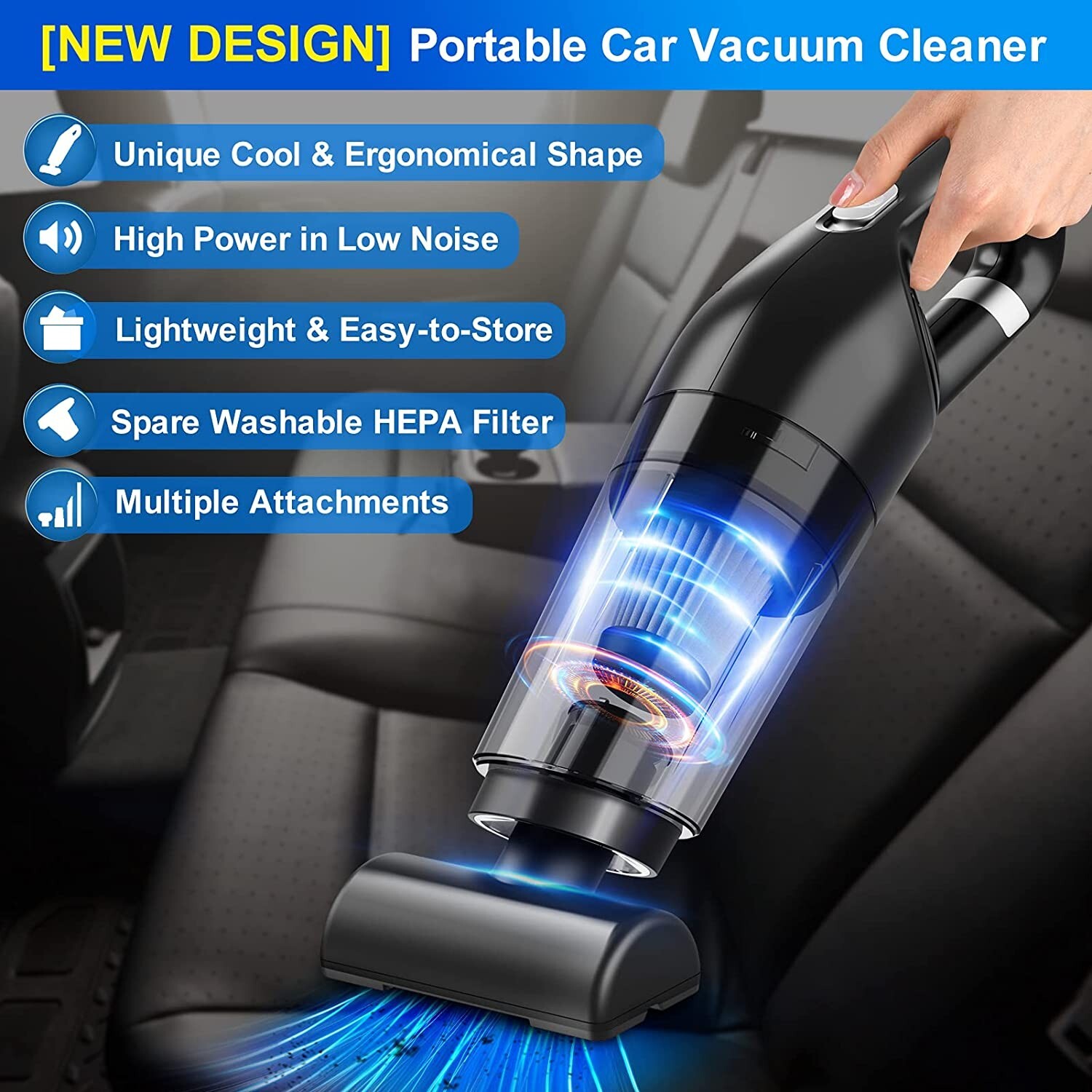 5 in 1 Car Vacuum Handheld Vacuum Cleaner Lightweight Strong Suction 120W corded