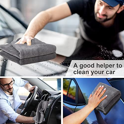 Pcs Microfiber Car Towels, 500 GSM Edgeless Plush | lint 16 x 16 Inch 30 Gray