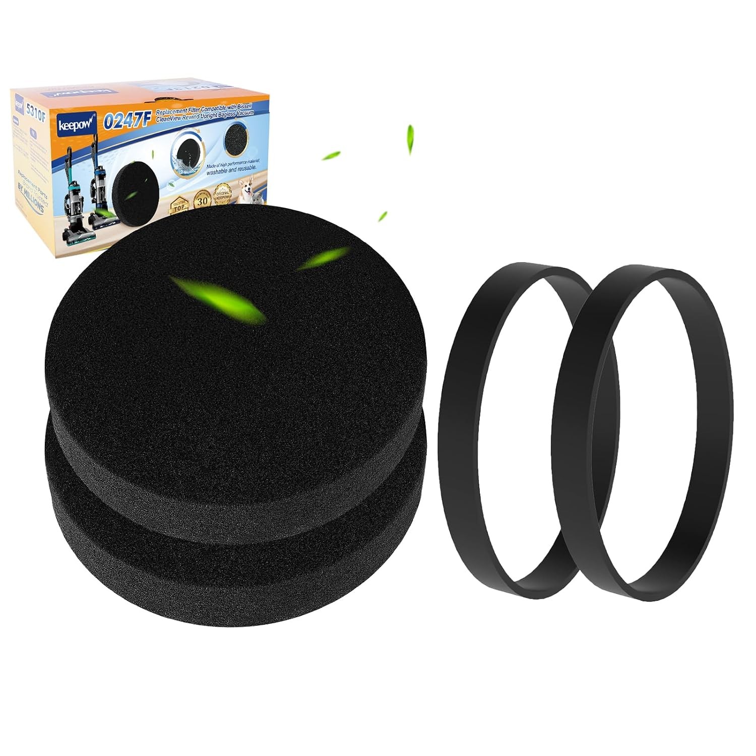 Replacement Belt and Filter Compatible with Bissell CleanView Rewind Upright