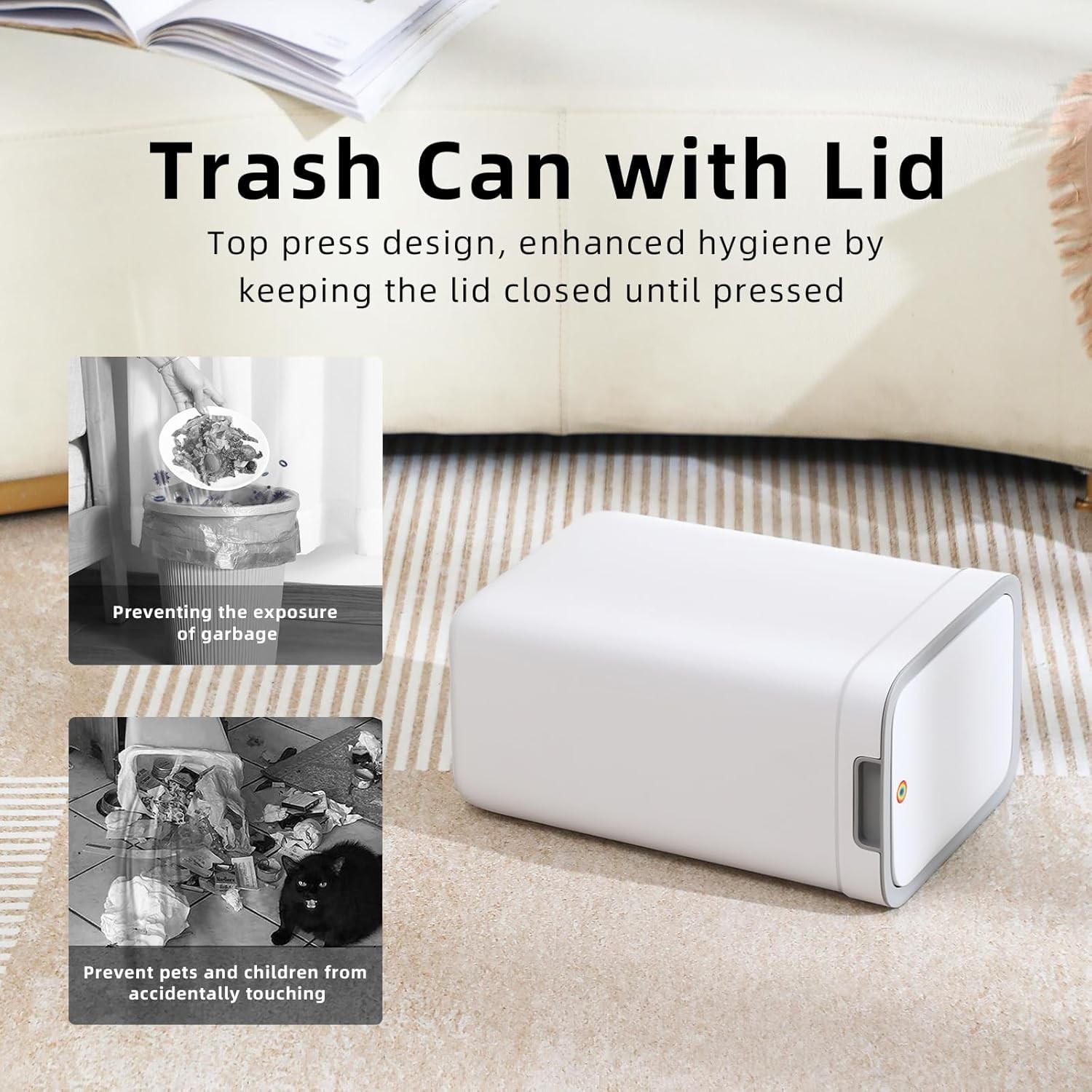 Garbage Can with Pop-Up Lid, MediumTrash Can, Slim Trash Bin Waste Basket-New