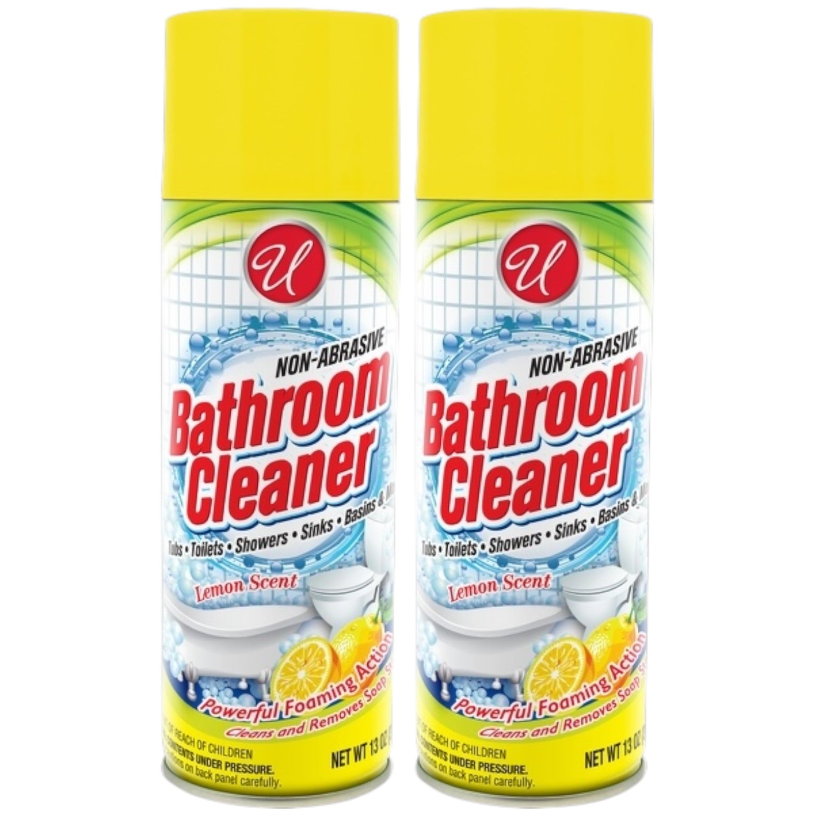 Non-Abrasive Foaming Bathroom Cleaner – Lemon Scent, 13oz. (Pack of 2)