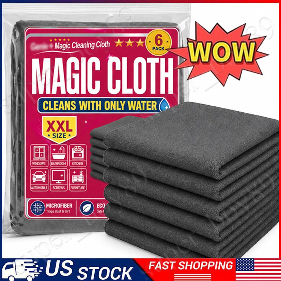 Genie Magic Cleaning Cloth, 6 Pack Microfiber Cleaning Cloths, Streak-Free & Lin