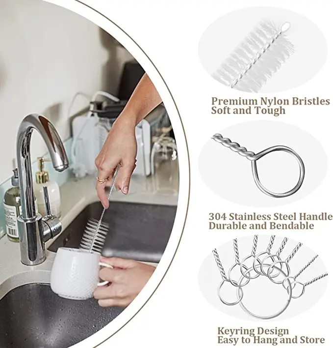 10Pcs Nylon Straw Brush Cleaner Bottle Tube Pipe Small Long Cleaning Set