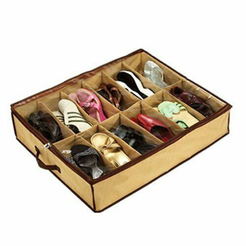 2Pcs 12 Pairs Under Bed Shoe Storage Organizer Holder Closet Box Bag with Zipper