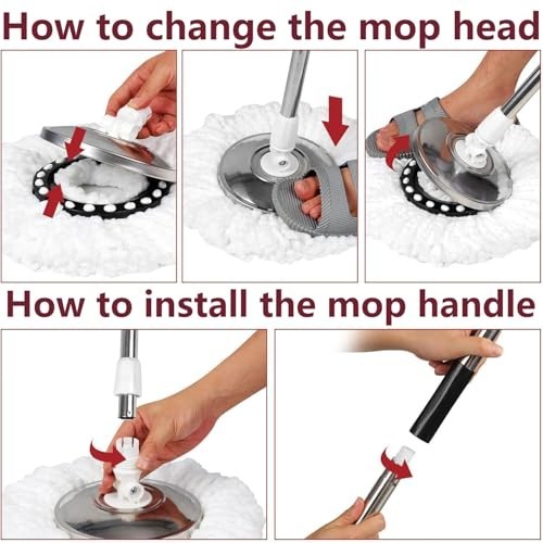 360° Spin Mop & Bucket Set with Microfiber Heads, Stainless Steel Wringer