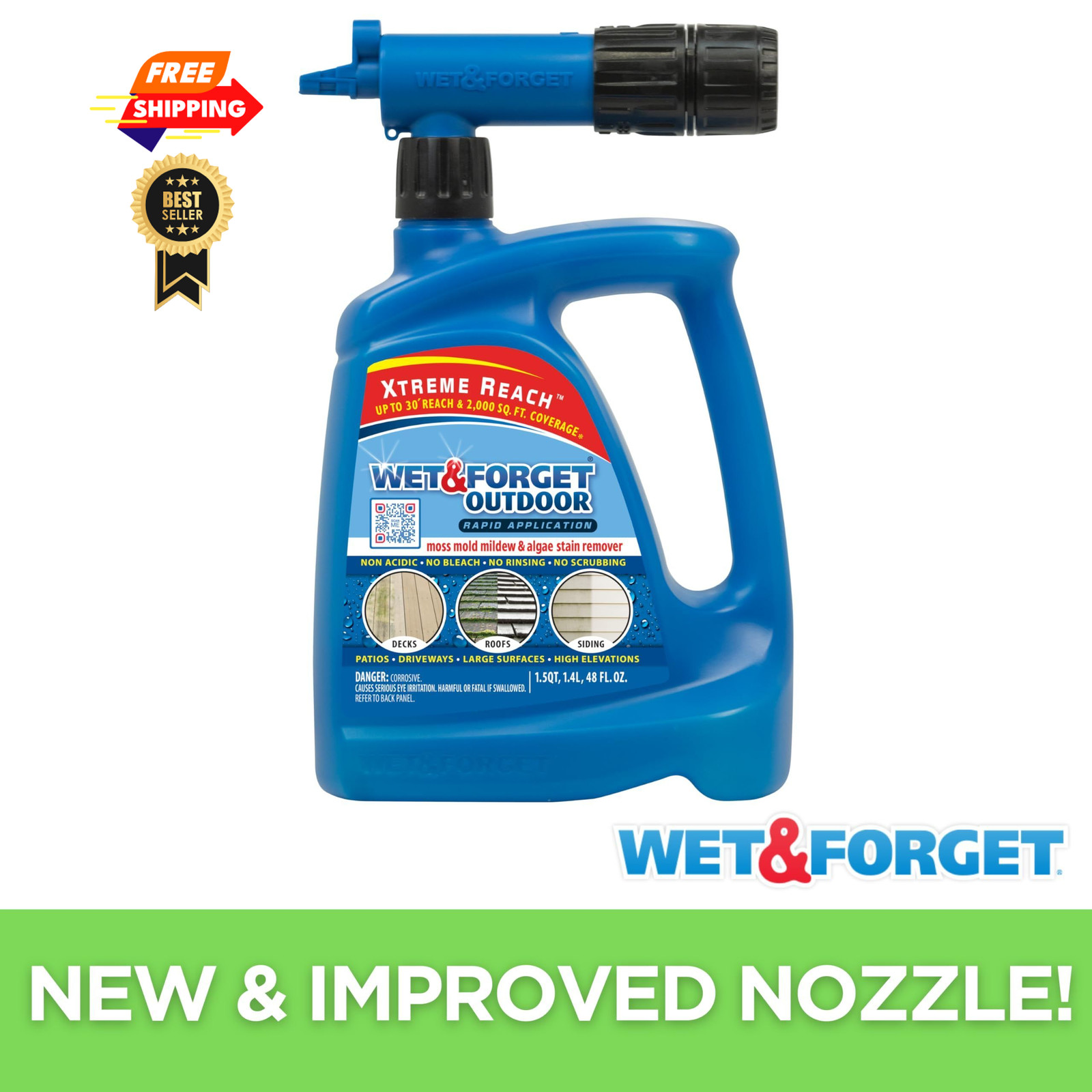 Wet & Forget Outdoor Moss, Mold, Mildew, & Algae 48 Fl Oz (Pack of 1), Blue