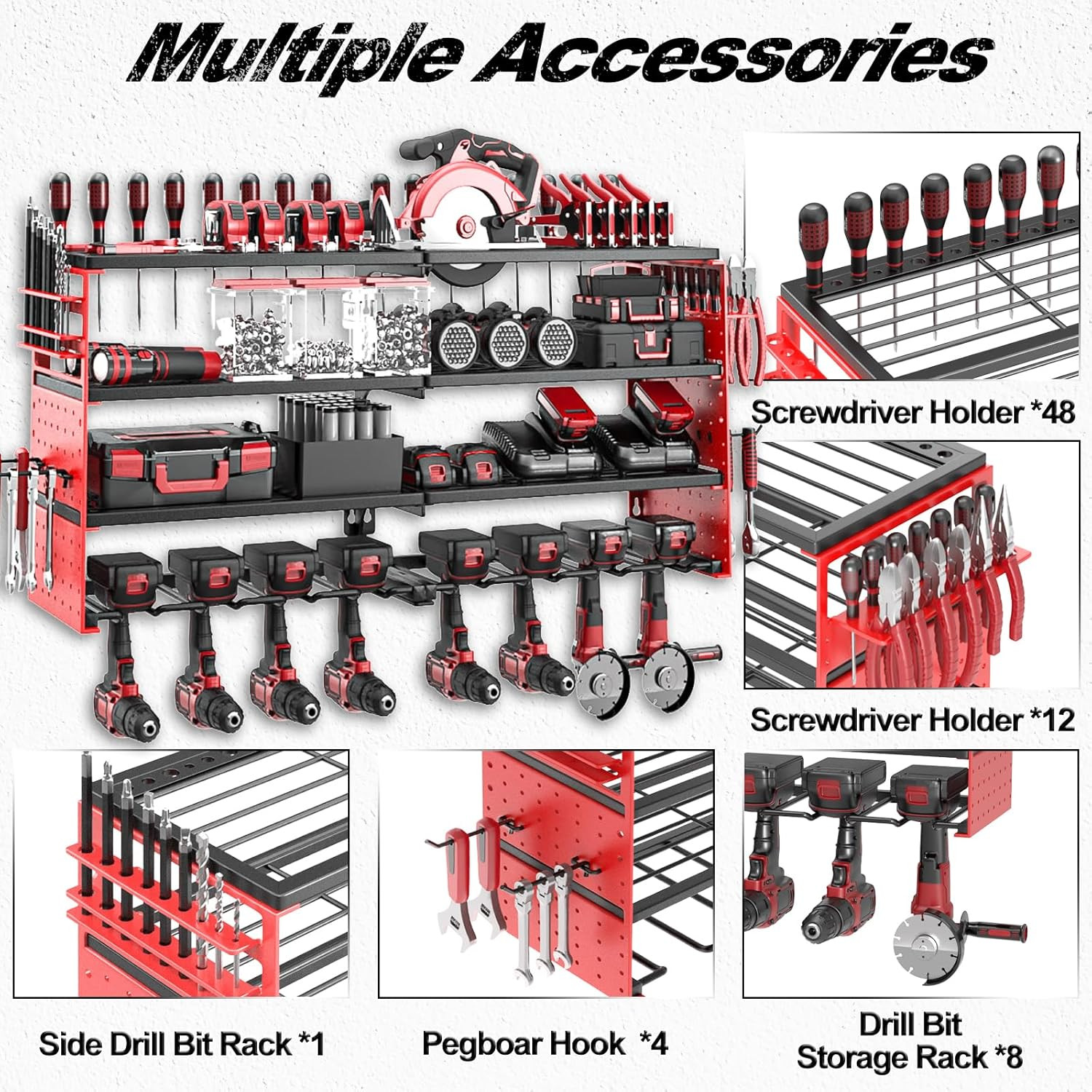 Power Tool Organizer Wall Mount, Cordless Drill Hanger Storage Rack 8 Drill Hold