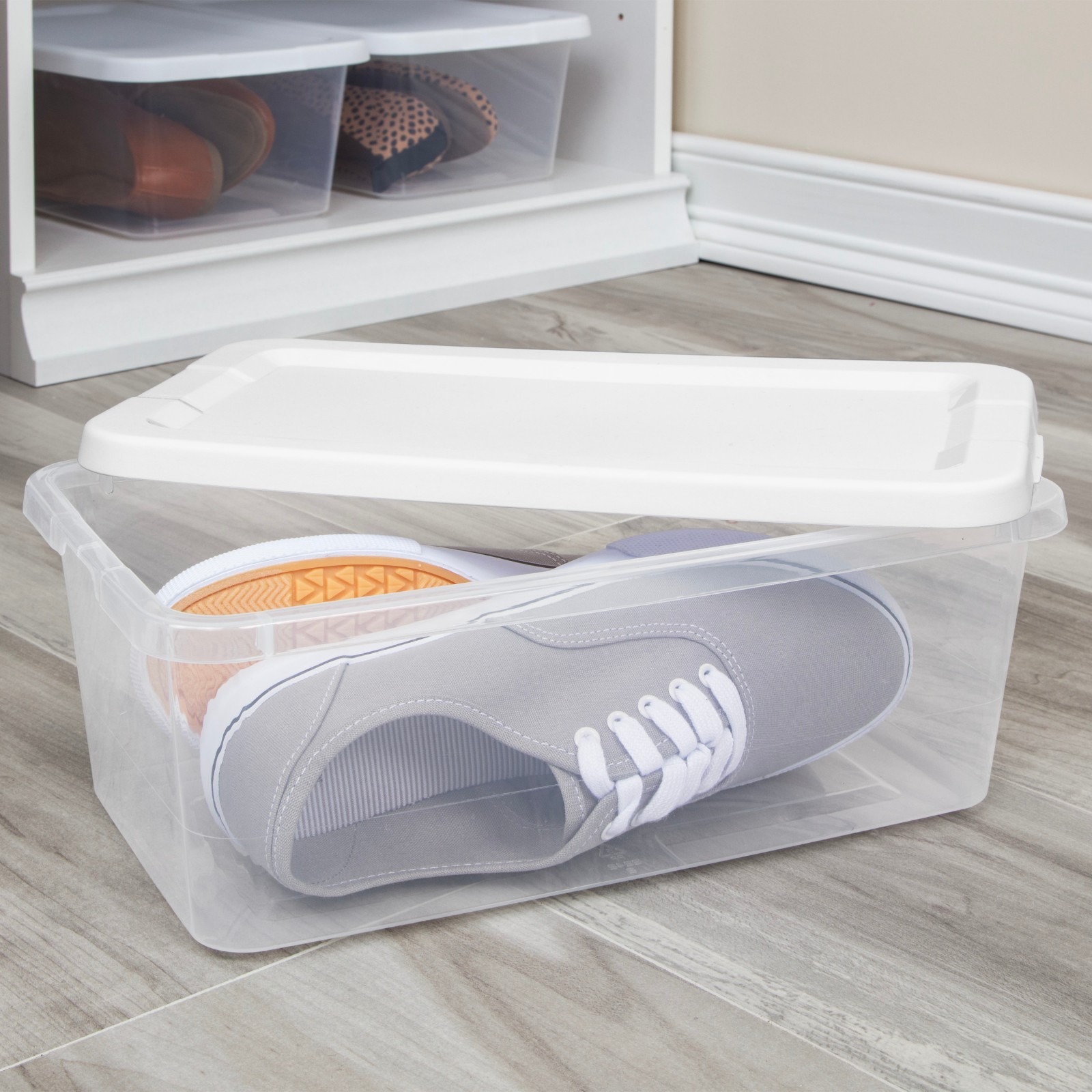 Sterilite 6 Qt Clear Storage Bin, Snap-on White Lid, 10-Pack, Stackable Plastic