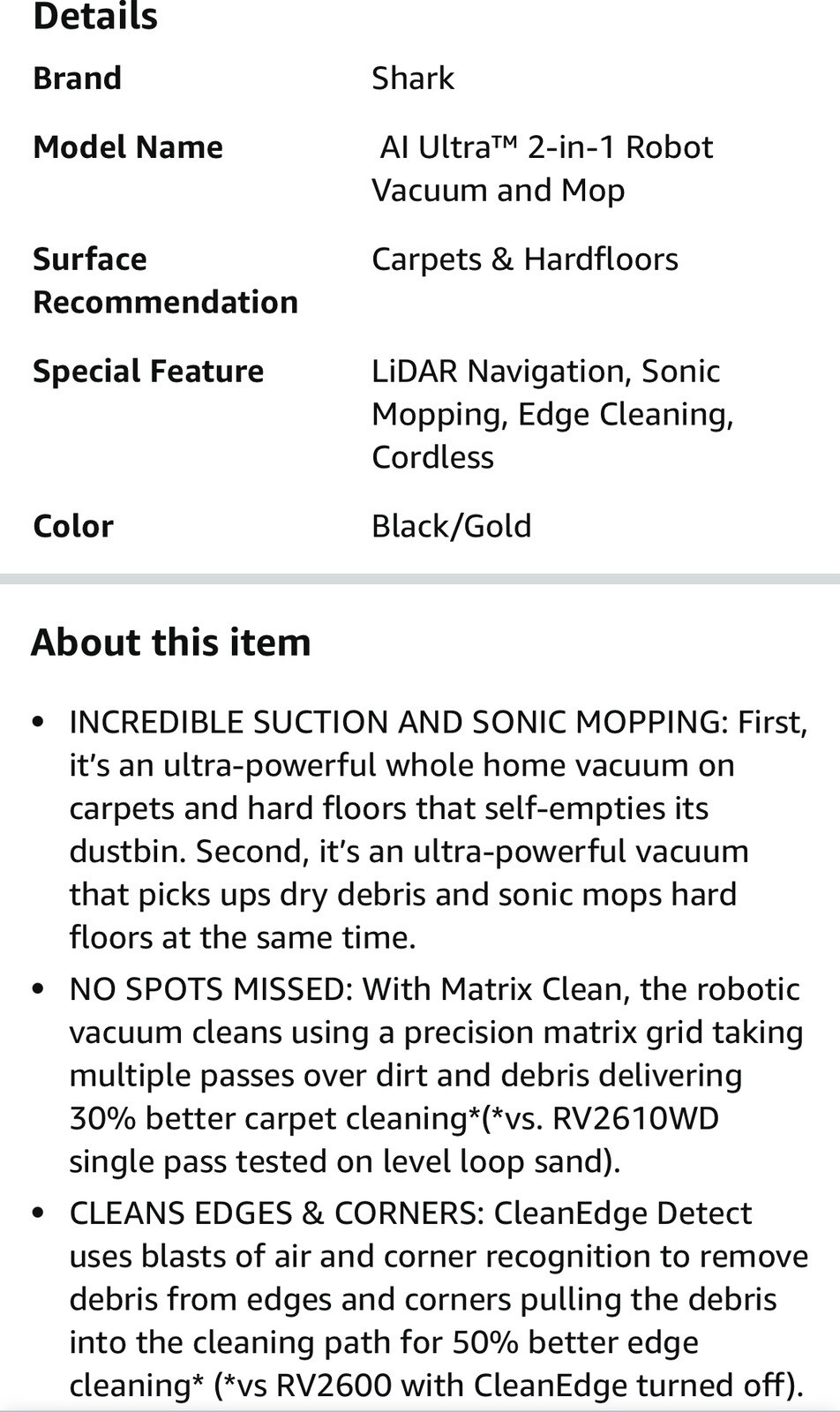 Shark AI Ultra 2-in-1 Robot Vacuum & Mop w Sonic Mopping AV2610WA (AAA10)(III44)