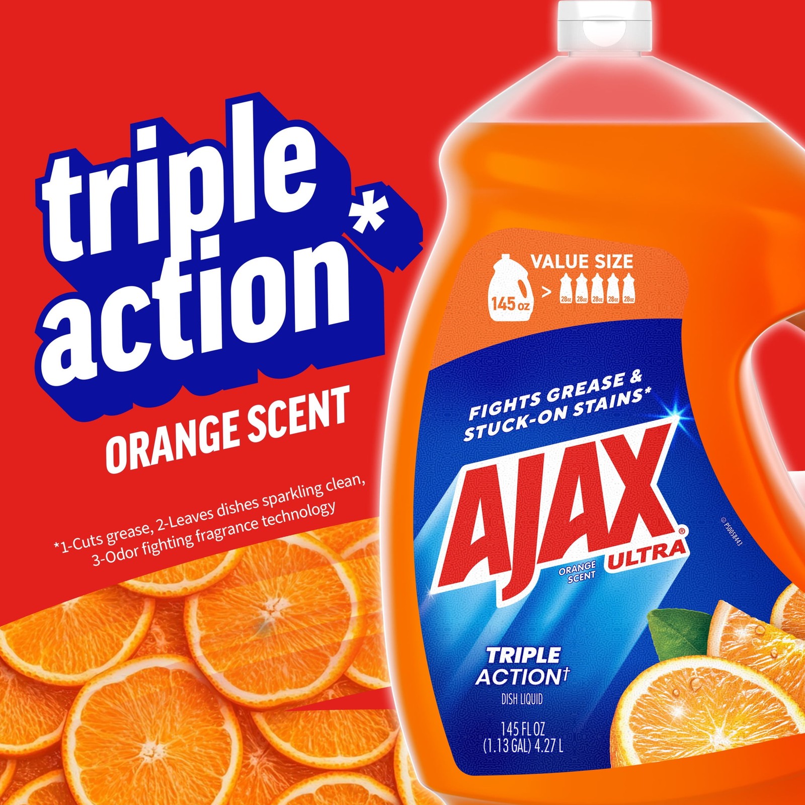 3 pack Triple Action Dishwashing Liquid Dish Soap, Orange Scent,145 Fluid Ounce