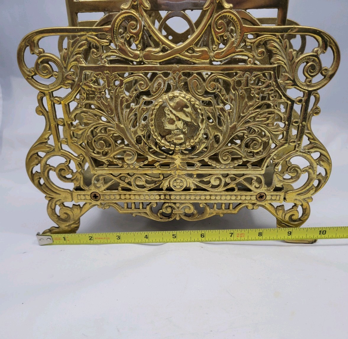 Ornate Vintage Filigree Solid Brass Magazine Book Mail Rack Holder Heavy