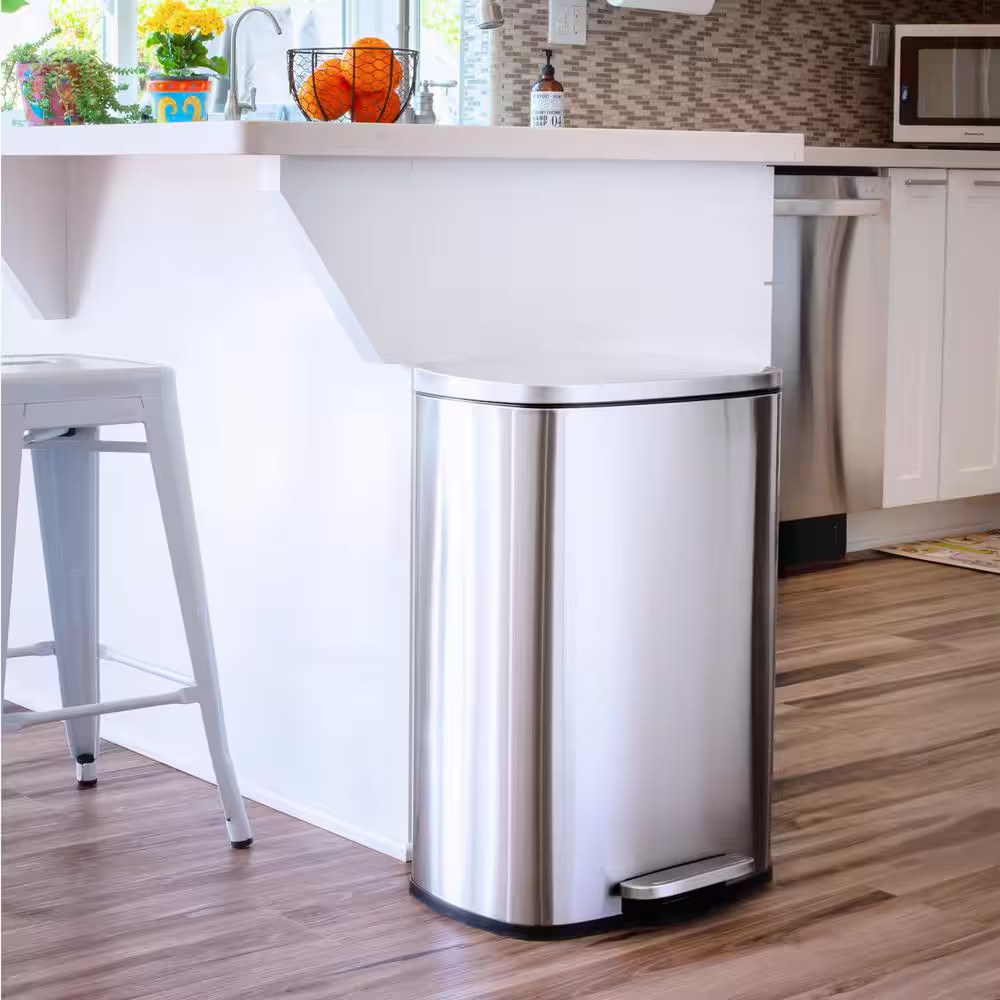 13 Gal. Stainless Steel Kitchen Trashcan, Step-On, Rectangle