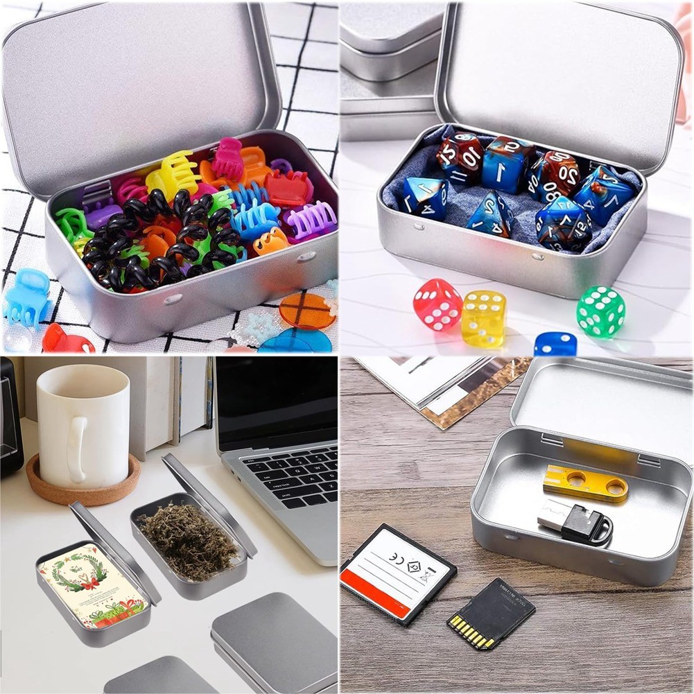 2 PCS Small Storage Box with Lid Rectangular Small Tin Boxes Metal Box with5731