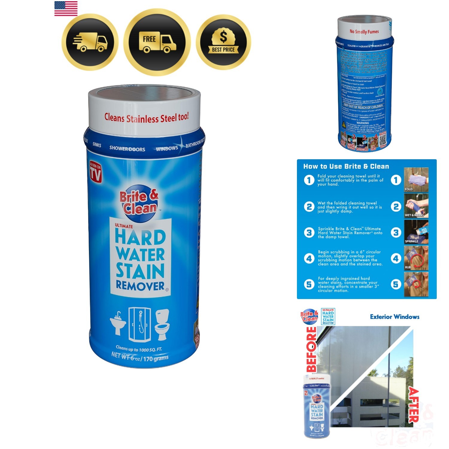 Bright & Clean Ultimate Hard Water Stain Remover for Glass, Shower Doors & Wi…